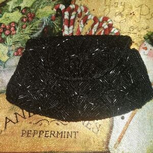 Stylish Black Beaded Evening Clutch Gently Used accessorie INDIA